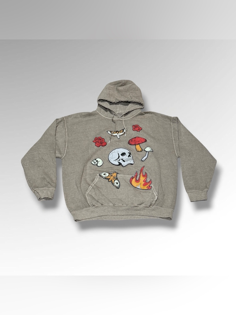 Social Collision Skulls and Moths Puff Print Hoodie